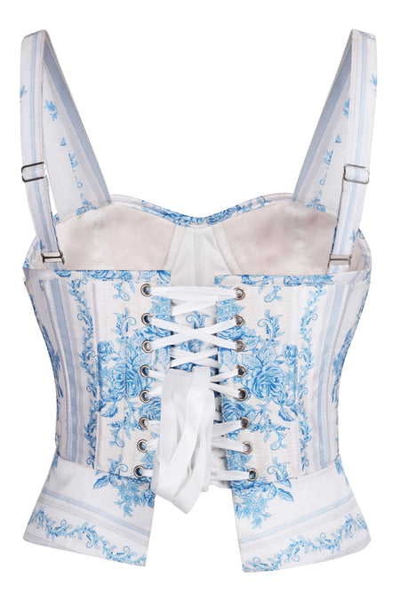 Vintage Blue Floral Toile Shoulder Strap Corset Top