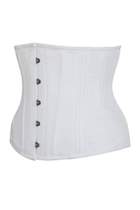 Faja de cintura Underbust en sarga de algodón blanca - dobladillo curvado y paneles en la cadera
