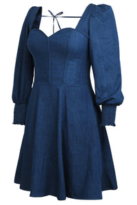 Vestido corsé de chambray azul girasol con mangas largas