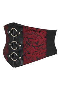 Cinturón con cremallera inspirado en un corsé de brocado rojo y PVC