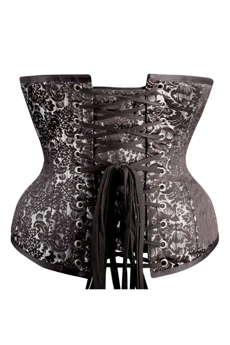 Corsé largo y elegante de brocado plateado para entrenamiento de cintura Underbust